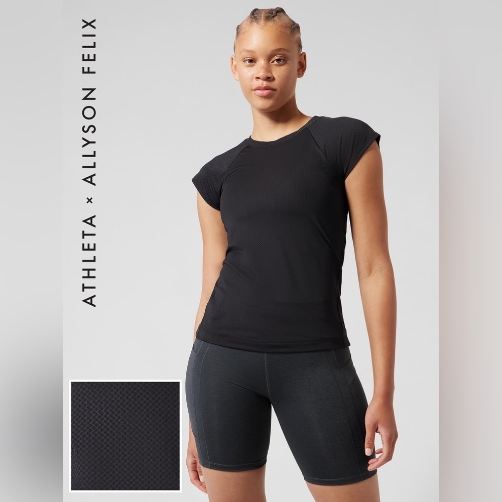 Athleta + Allyson Felix Black Layered Mesh Vented Athletic Running Tee sz S